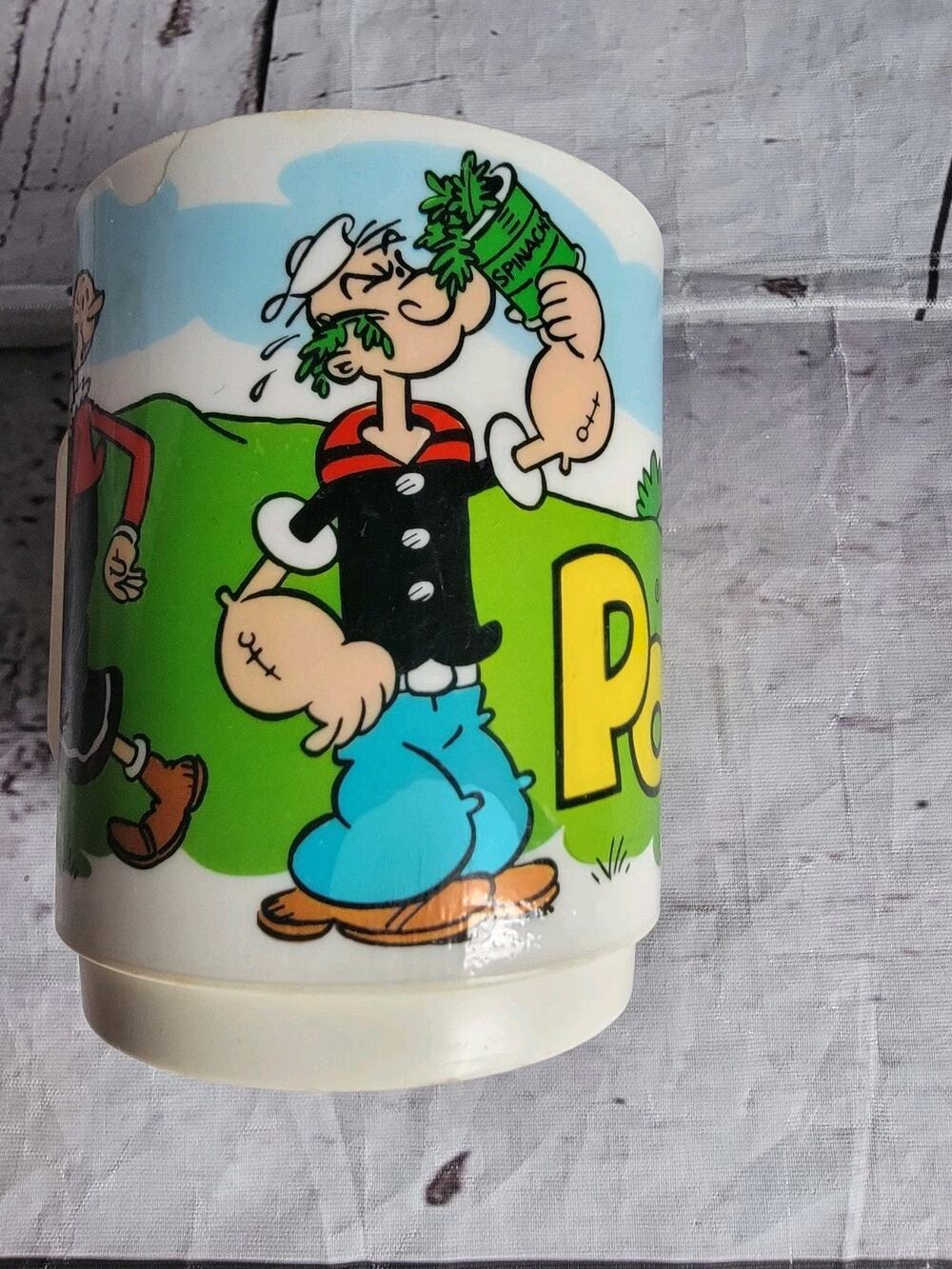 1979 King Features DEKA Plastic Cups Mugs Popye Whimpy Olive Oyl Sweet Pea